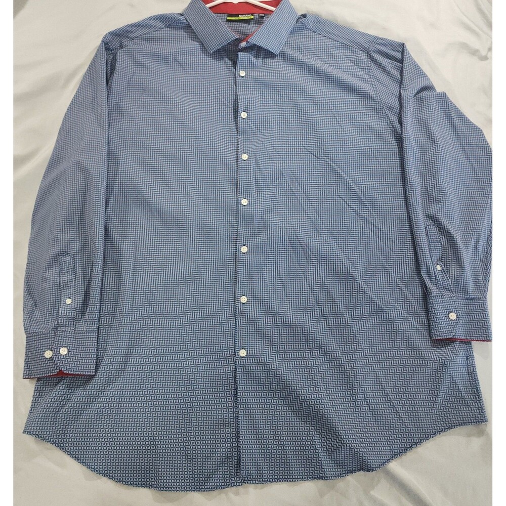 Murano Performance Mens Shirt 3XB  Long Sleeve  Blue With Red Geometric Design